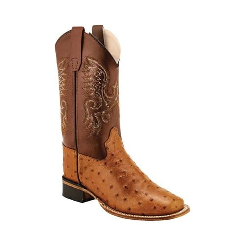 Kids Toddler Brown Ostrich Quill Cowboy Boots Print Leather Square Toe Kids Toddler Brown Ostrich Quill Cowboy Boots Print Leather Square Toe